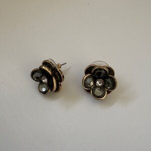 Gold and Black Flower Stud Earrings